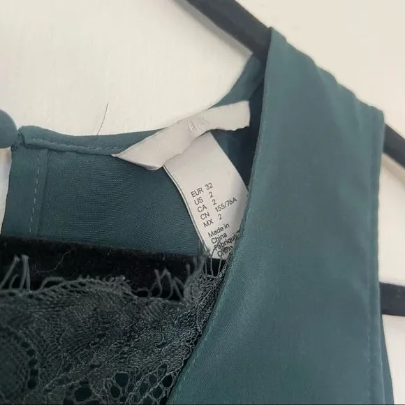 H&M Green/Teal Lace V-Neck Short Sleeve Casual Business Shirt Tank Top - Picture 13 of 14
